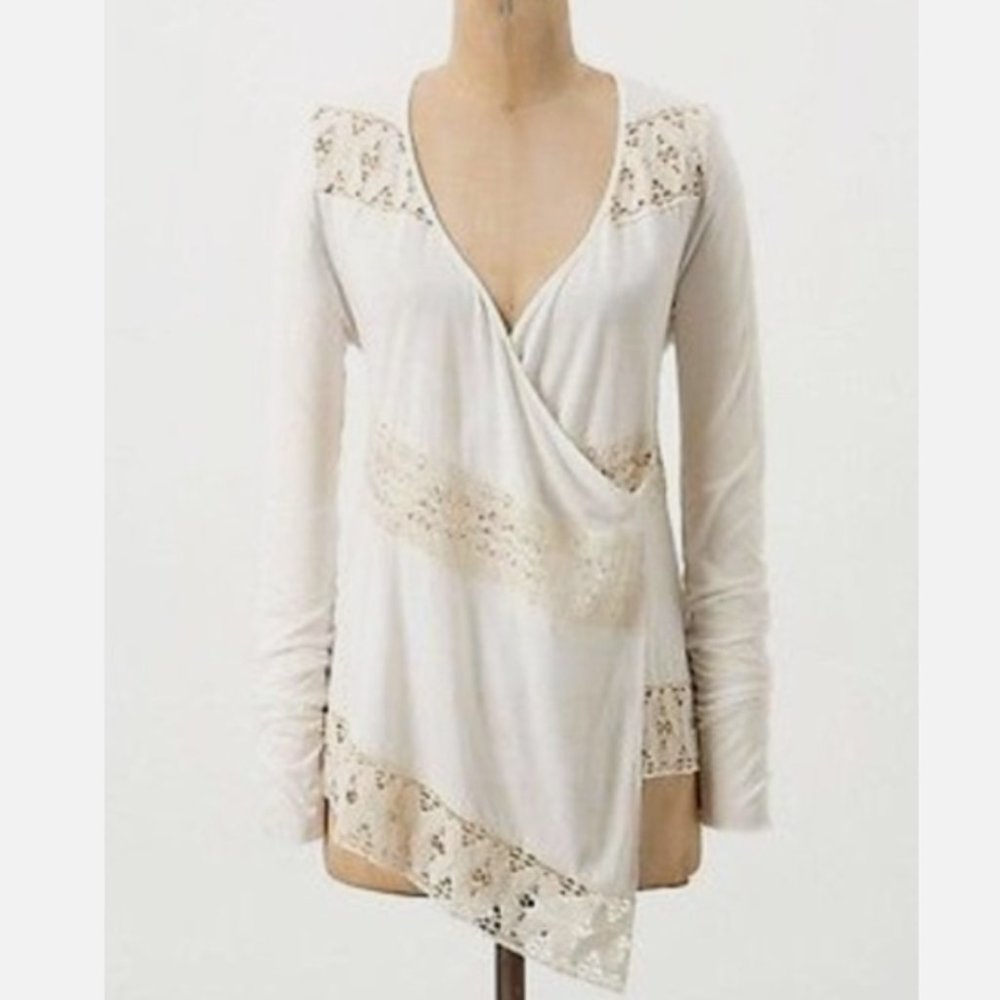 Anthropologie Tiny Tilly Open Cardigan Top Ivory Lace White Mixed Fabrics Small
